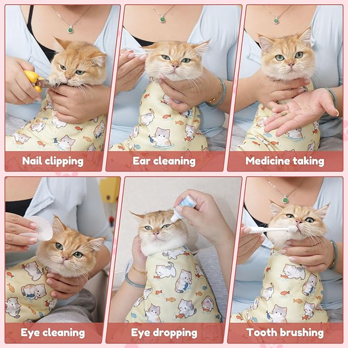 25.6" Cat Grooming Wrap,cat wrap for Cutting Nails,Self-Adhesive cat Swaddle wrap cat Restraint cat wrap Blanket for Medicine, Nail Clipping, Teeth Brushing, Blue Tiger(Within 10lbs)