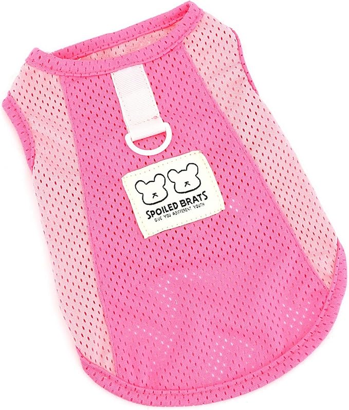 PAIDEFUL Breathable Mesh T-Shirt for Small Dogs Summer Doggie Cool Vest Soft Lightweight Puppy Tee Shirts Sleeveless Pet Tank Top Sweatshirts Cozy Chihuahua Clothes Cat Apparel D-Ring,Pink,M