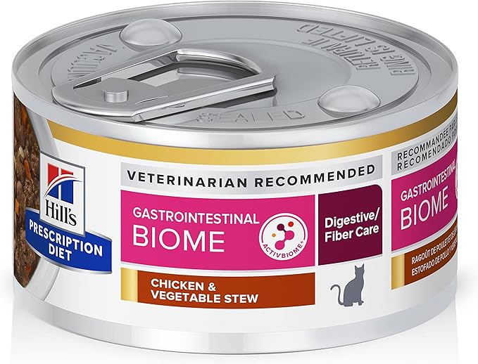 Hill's Prescription Diet Gastrointestinal Biome Stress Digestive/Fiber Care Wet Cat Food, Chicken & Vegetable Stew, 2.9 oz. Cans, 24-Pack