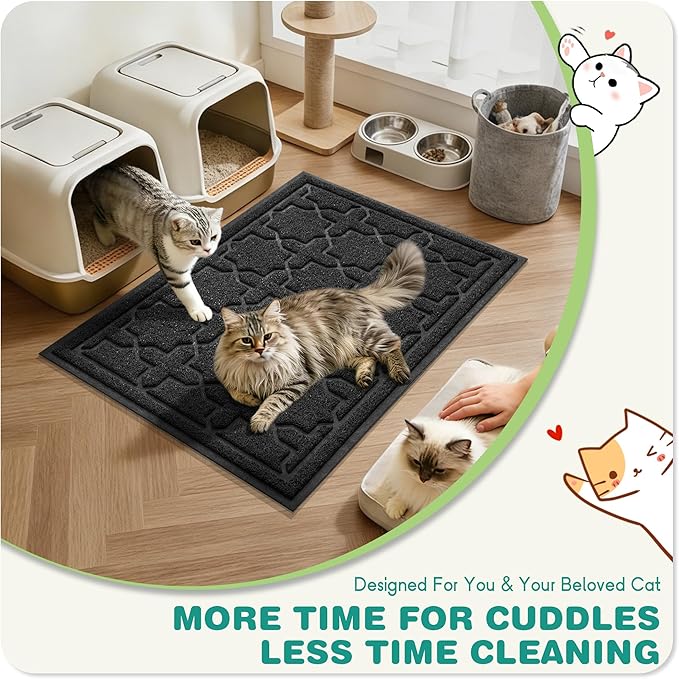 Yimobra Cat Litter Mat, Litter Trapping Waterproof Non Slip PVC Mat, Scatter Control Easy Clean for Litter Box, 24"x20", Black