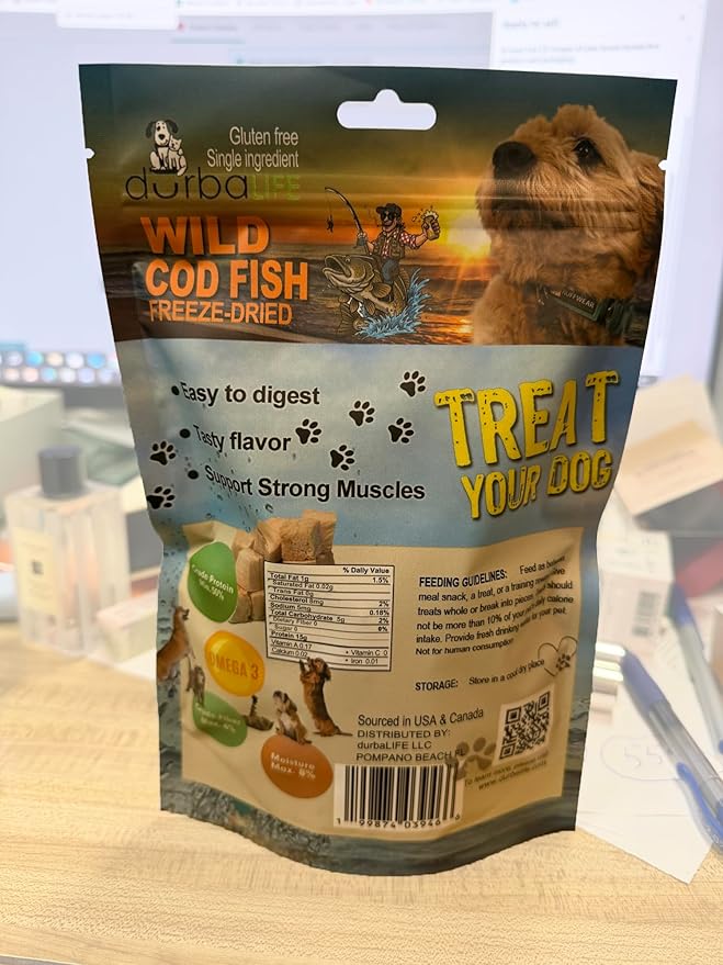 Freeze-Dried Cod Fish Dog & Cat Treats Single-Ingredient, Low-Calorie, Easily Digestible Snacks for All Life Stages & Pets with Food Sensitivities, Promote Healthy Skin/Coat (2 Ounce, COD Fish)