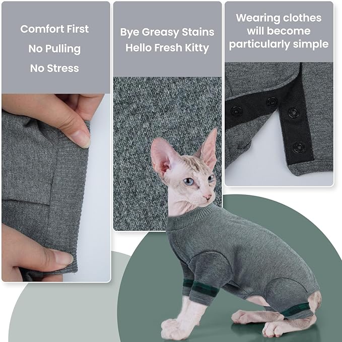 Sphynx Hairless Cats Sweater Shirt Kitten Soft Pullover Cute Cat Pajamas Jumpsuit Cotton Apparel Pet Winter Turtleneck for Cats LightGrey 2XL