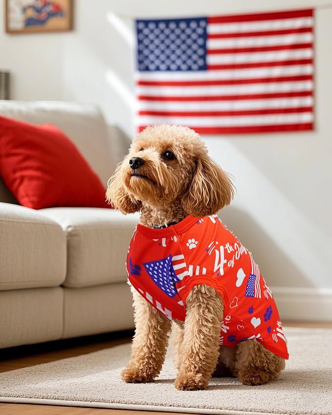 PET SHOW 4 Pack 4th of July Dog Clothes for Small Medium Dogs Patriotic Shirts Stripes Stars Vest American Flag T-Shirts for Independence Day Holiday Party Pets Puppy Cats Tank Top Boy Girl(Medium)