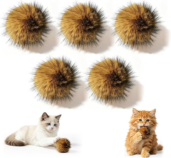 5Pcs Cat Toy Faux Rabbit Fur Ball, Rabbit Fur Ball Cat Toy, Soft Fluffy Cat Toy Ball, Furry Catnip Toy Ball for Indoor Cats, Washable & Fun to Chase for Exercise and Bonding