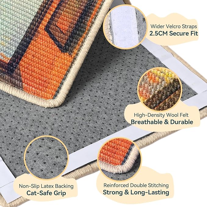 3-in-1 Sisal Cat Scratcher Mat 23.6x15.7 – Durable Scratch Rug for Floor & Wall with Sticker Tape, Protects Couch, Carpet & Furniture, Anti-Slip, Pet-Safe for Indoor/Outdoor Cats, Golden Afterglow