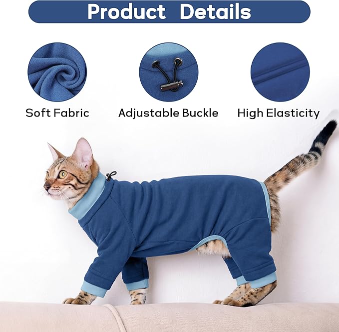 PUMYPOREITY Cat Anti-Licking Sweater – Reduce Over-Grooming & Fur Shedding, Daily Wear Shirt for Calm Cats, Soft & Breathable Skin Protection,Blue,XS