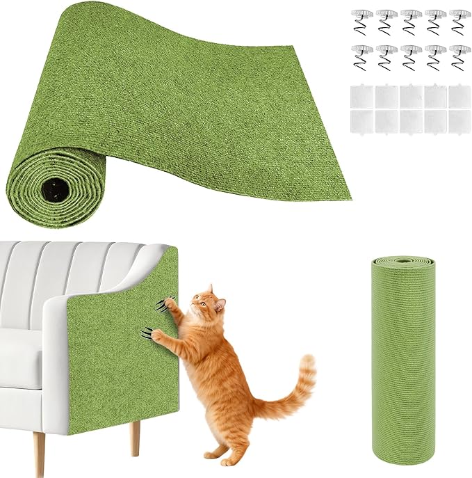 Cat Scratch Couch Furniture Protector, Adhesive Cat Scratch Pad Deterrent for Furniture, DIY Climbing Cat Scratcher Couch Protector from Cat Claws Scratching for Indoor (Green, 78.7x15.8Inch)