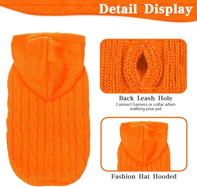 PUPTECK Winter Dog Cat Sweater Coat - Soft Cold Weather Clothes Knitwear for Kitties & Small Dogs Indoor Outdoor Walking Warm, Knitted Classic for Doggies Kitties Girls Boys, Orange M