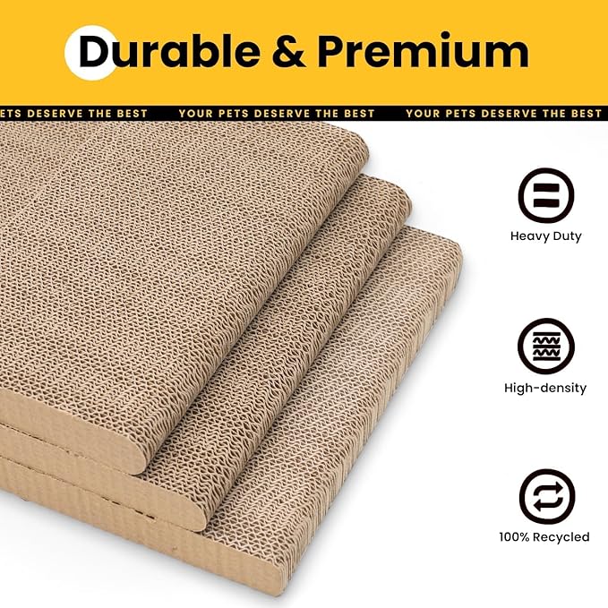Cat Scratcher Lounge, 23 Inch L-Shaped Cat Scratch Pad, Vertical & Horizontal Scratching 1.2" Thick Cardboard Board, Durable, Eco-Friendly, Wood Grain