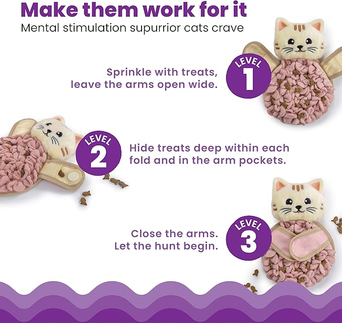 Catstages Snuffle Mat for Cats - Interactive Foraging Toy with Hidden Treats, Non-Slip Base, and Hunting Stimulation for Mental and Physical Activity, 8.7" x 6"