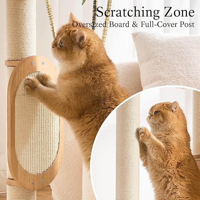 797Audio Modern Wood Cat Tree Tower, 60" Cat Tree with Sisal Scratching Posts, Capsule and Scratch Pad for Indoor Cats, Solid Rubber Wooden Cat Tree,Large Platform Multi-Level Tree for Large Adult Cat