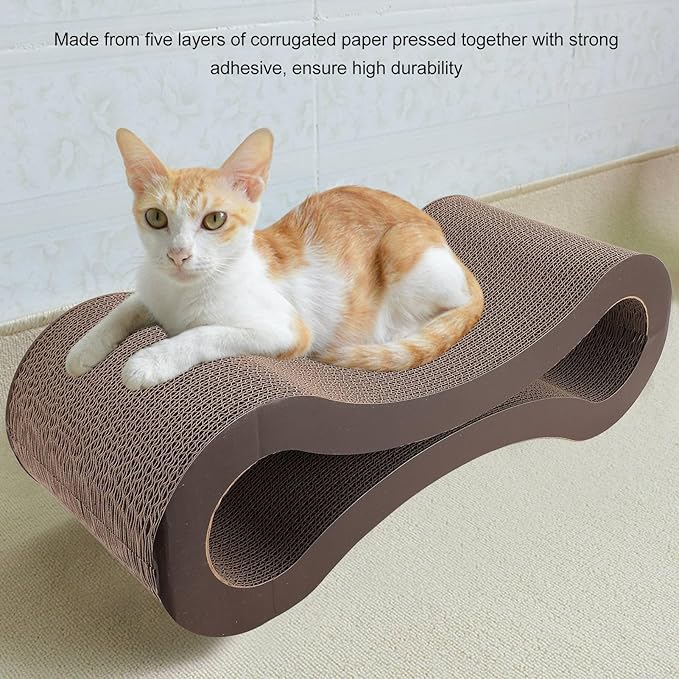 Cat Scratcher Lounge, Corrugated Cardboard Scratch Pad, Extra Thick Ergonomic Design 22.05x8.27x7.09in - Protects Furniture, Reversible Durable Construction, Comfortable Bed for (Coffee)
