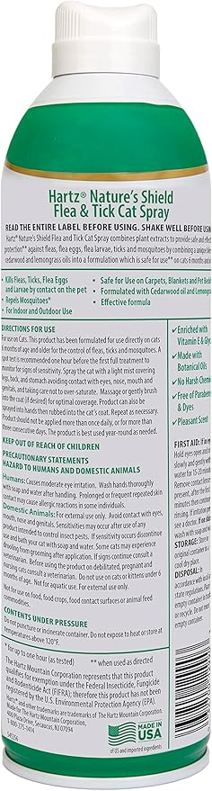 Hartz Nature’s Shield Flea & Tick Spray Treatment for Cats with Cedarwood and Lemongrass Oil, 14 Ounces (Pack of 2)