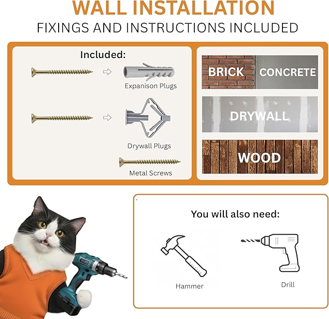 INICIO Cat Wall Steps - Set of 3 Cat Wall Stairs for Cats to Climb with Fixtures, 8.7"x4.7" - Floating Steps for Climbing or Playing - for Kittens and Adult Cats, Black