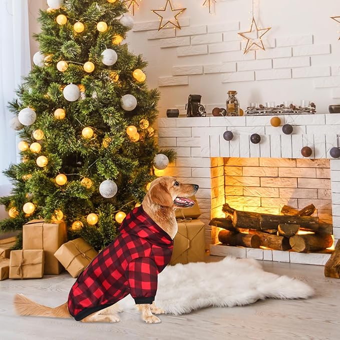 Plaid Dog Sweaters Hoodies Sweatshirts for Dogs Cats, Warm and Soft Cold Weater Coats for Christmas (Red, Medium)