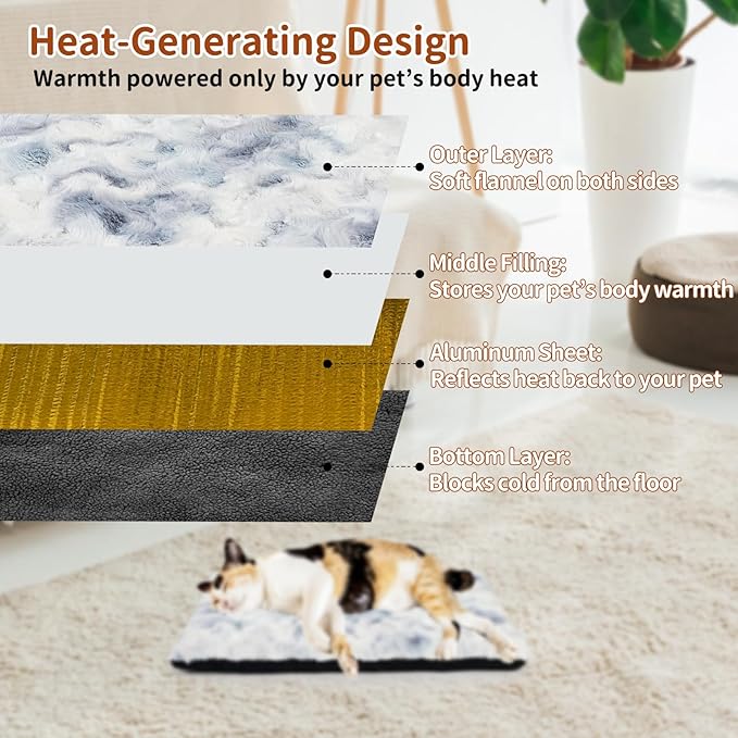 Self-Warming Cat Bed Pad 30x20 inches Self-Heating Cat Bed Mat Thermal Blanket for Indoor Cats & Dogs