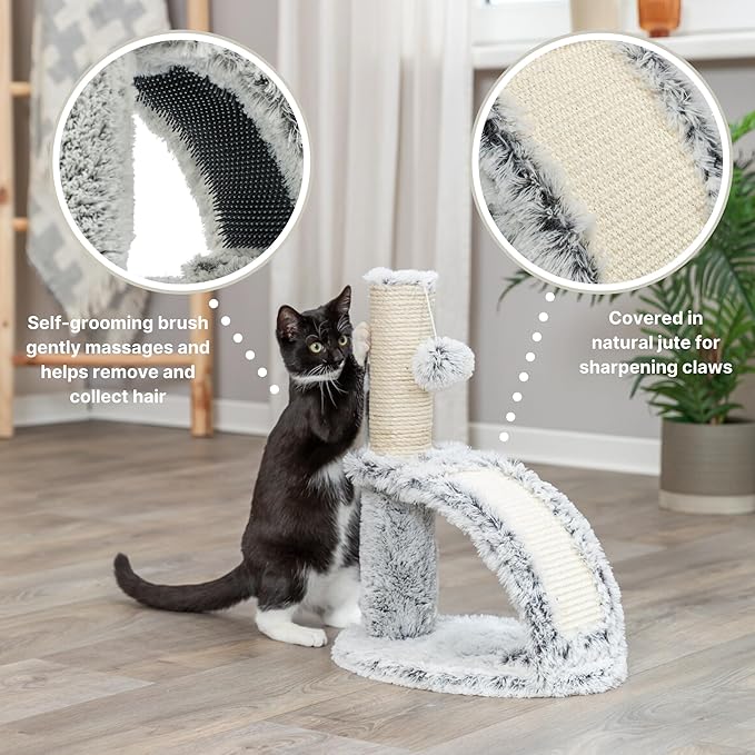 TRIXIE Winnie 17-in Cat Scratching Post, Sisal Scratching Pad & Post, Plush Cover Base, Cat Grooming Brush, Hanging Cat Toy