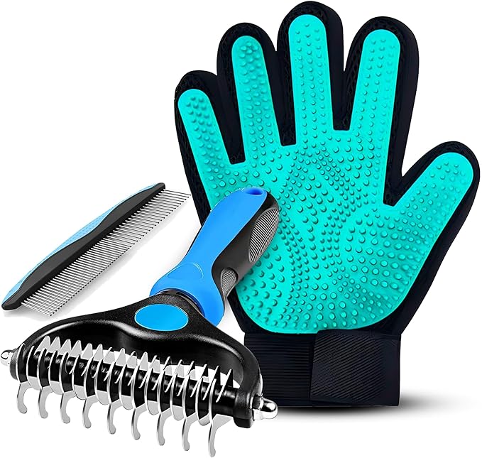 Pet Hair Removal Glove for Dogs & Cats – Dog Grooming Gloves for Shedding, Pet Hair Remover Glove – Pet Grooming Gloves, Cat Grooming Gloves & Cat Brush Glove (Glove + Brushes)