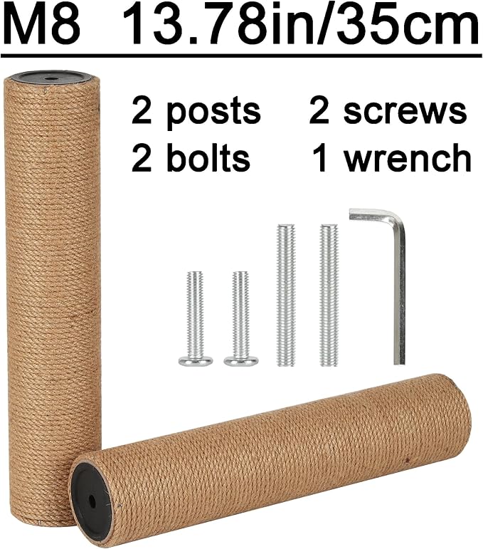 7.4cm 2.91in Diameter Cat Tree Scratching Post Replacement Jute Pole Parts for Cat Tower (13.78in/35cm, M8*2poles)