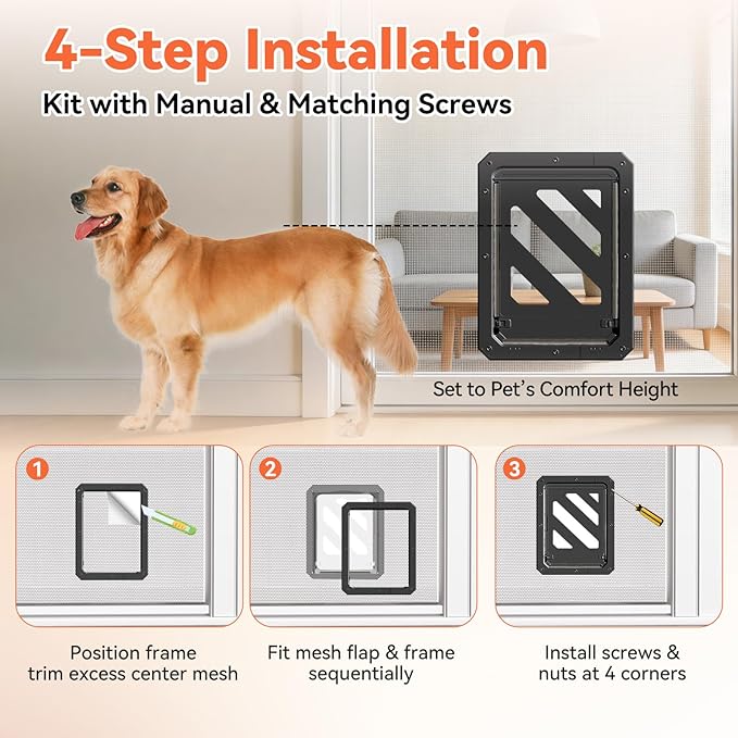 LIBBEPET Dog Door for Screen Door, 2-Way Lock Dog Screen Door with Magnetic Closure, Reinforced ABS Frame Pet Screen Door for Dogs Up to 50 lbs, Inner Passage 10 x 13 Inches, Black