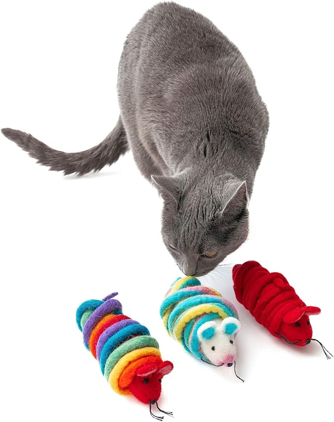 Catch a Mouse Wool Cat Toy - 6-Foot Tail Indoor Cat Kittens. Pride (Unicorn Swirl) Mouse Rat Plush Toy