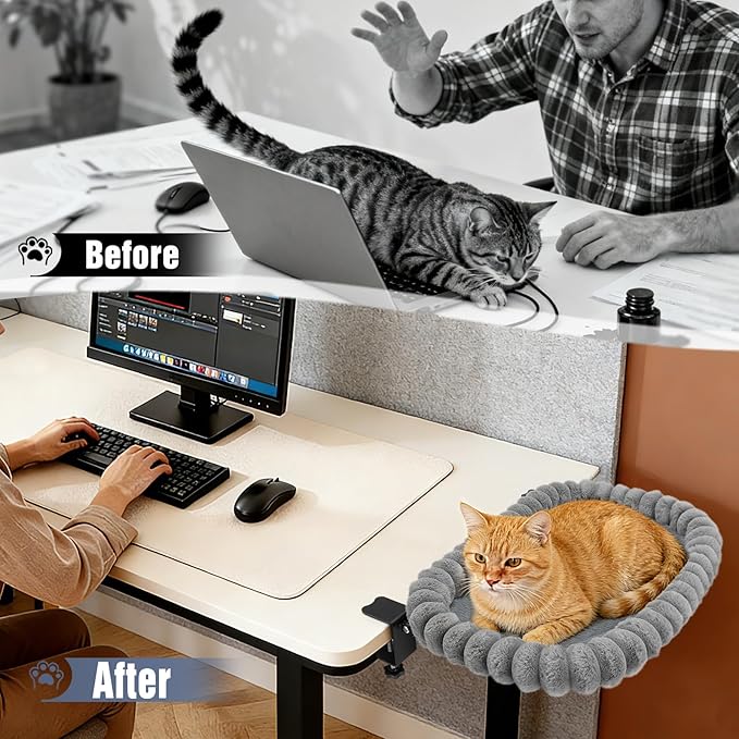 IPOW Cat Bed Heavy Duty Steel Frame Supports up to 40lbs Cat Desk Bed & Perch Space-Saving 90°Foldable with Soft Ultra-Plush Faux Fur for Small Medium Large Cats