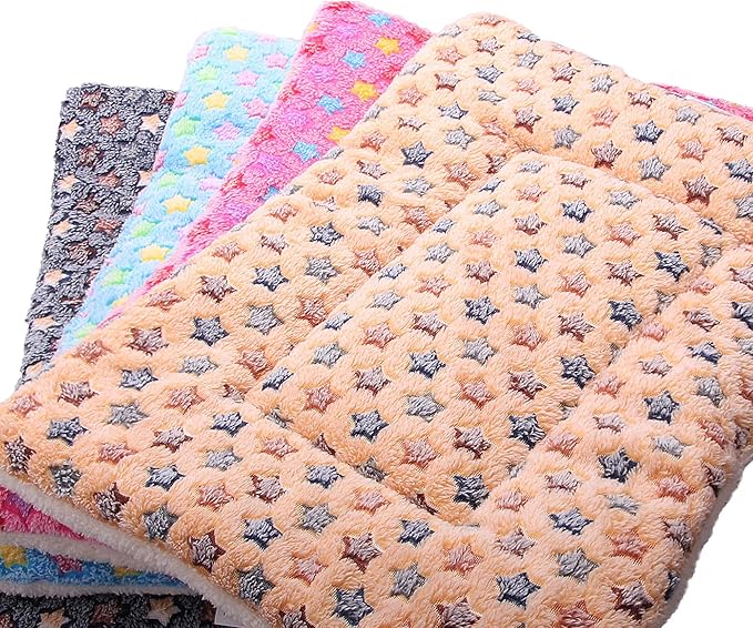FJWYSANGU Fluffy Pet Cat Blanket Soft Coral Velvet Pet Puppy Cushion Mat Warm Cover Soft Pad Mat(Star V2/Dark Blue,Medium)