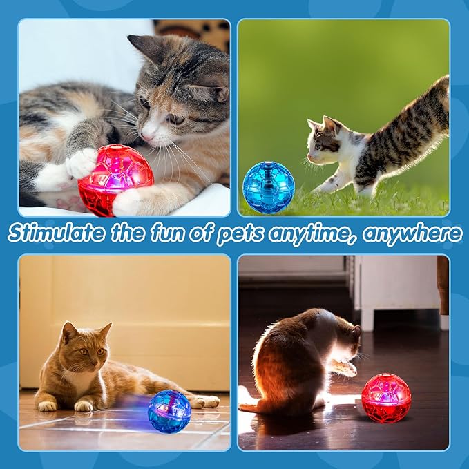 Sratte 2 Pcs Ghost Hunting Cat Ball Activated Cat Toy Motion LED Light Pet Balls Motion Dog Interactive Pet Toys Glowing Mini Running Exercise Supplies for Animals Activity (Rose Red,Light Blue)