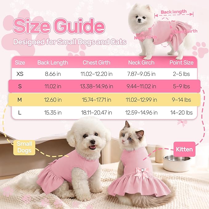YUDODO Dog Dress Sleeveless Cat Dresses Breathable Dog Clothes for Small Dogs Girl Bowtie Puppy Dress with Cute Skirt Hem Lightweight Summer Dogs Dresses Soft & Does Not Pill Pink M