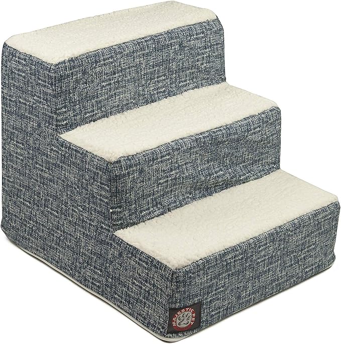Majestic Pet 3 Step Portable Dog Stairs for Small Dogs to get on Bed Supports 250 lbs or Less – Dog Steps for High Bed with Machine Washable Cover Pet Stairs for Cats Palette Heathered Navy Blue Denim