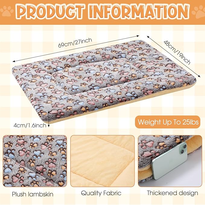 2 Pack Self Warming Cat Dog Bed Pet Mat 27" x 19" Soft Thermal Dog Pad with Cute Prints Reversible Washable Thickened Crate Mat for Indoor Outdoor Kittens Small Pets Feral(Brown)