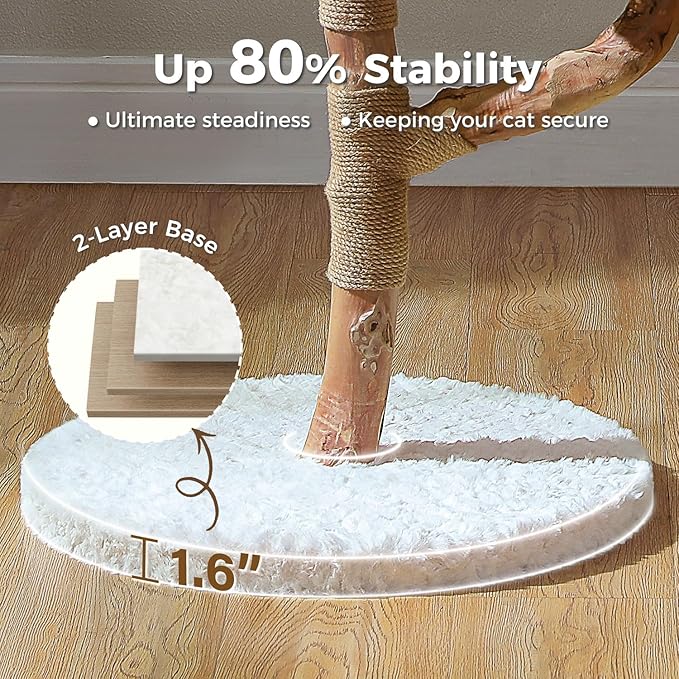 MUTTROS Wood Flower Cat Tree, Modern Cat Tower with Real Wood Branches, Luxury Boho Furniture with Scratching Post and 2 Perches, Cat Climbing Tower for Indoor Cats, Cloud White
