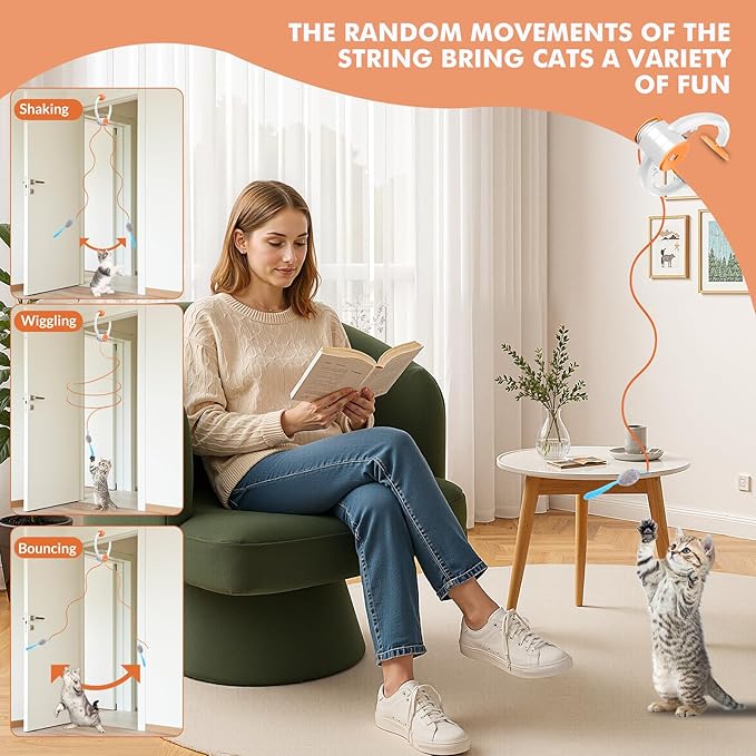 Wortade Interactive Cat Toys for Indoor Cats, Automatic Electric Flying Bird Feather Wand Toy, Rechargeable Electric Exercise Feather Toy for Bored Kittens and Adult Cats, Orange