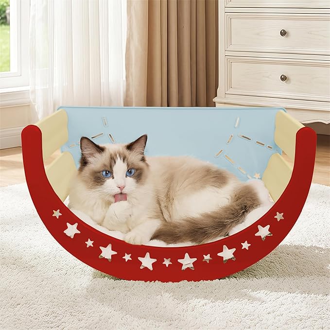 Elevated Cat Bed – Sisal Scratch Pad & Soft Fleece Mat, Sturdy Elevated Lounge for Lounging, Climbing & Hiding, Supports up to 30 lbs, Blue