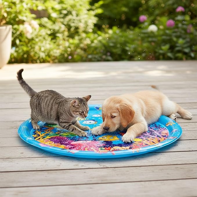 Dog Cat Water Mat,Pet Dog Cat Play Mat/Water Play Mat,Thickened Leak-Proof PVC Water Mat for Cats —Ldeal for Kittens and Puppies Toy,Durable and Easy to Clean, Suitable for All Types of Young Pets.
