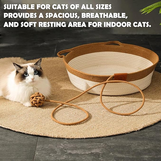 Instinct Basket, Stimuli Cat Bed with Toy Tail, Stimulicat Bed Rope Cotton with Cushion, Cats Ear Design, Breathable All Season Universal, Scratch-Resistant (Green,Medium)