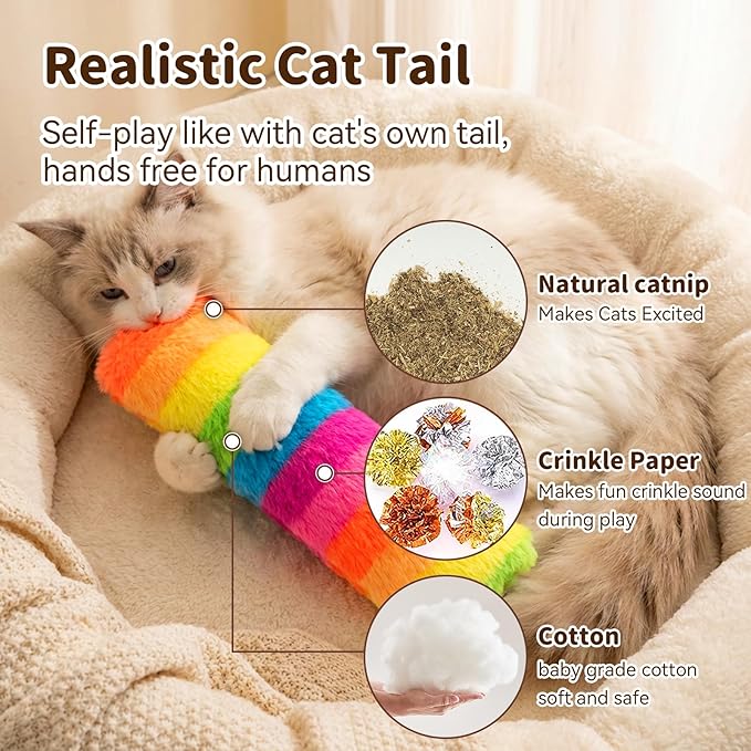 Cat Toys 3 Pack Catnip Pillows, Soft and Durable Crinkle Sound with Catnip Inside, Interactive Cat Toy Indoor Cats Kitten Kicker, Promotes Kitty Exercise Toys Mothers Day Gifts Rainbow
