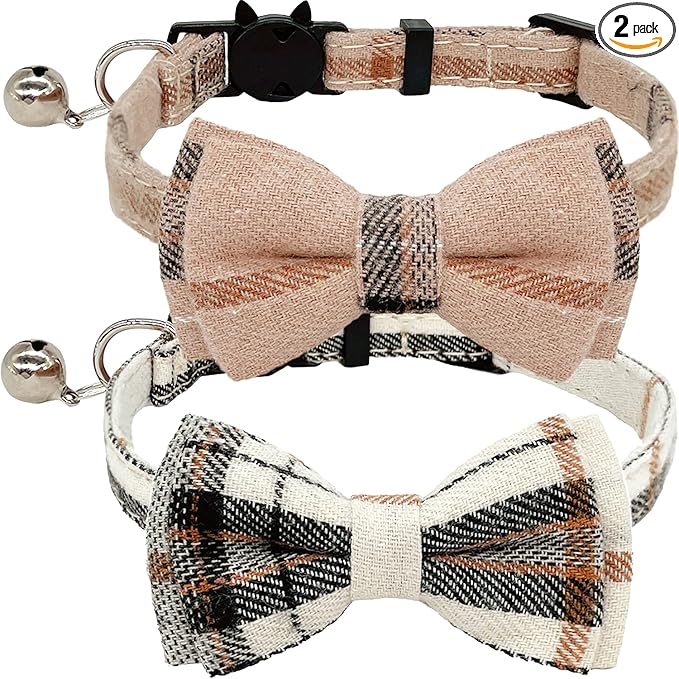 2 Pack Cat Collars Set, Cat Collar Breakaway with Cute Bow Tie and Bell, Adjustable from 7.5-10.8 Inch, Soft and Comfortable for Kitten and Some Puppies