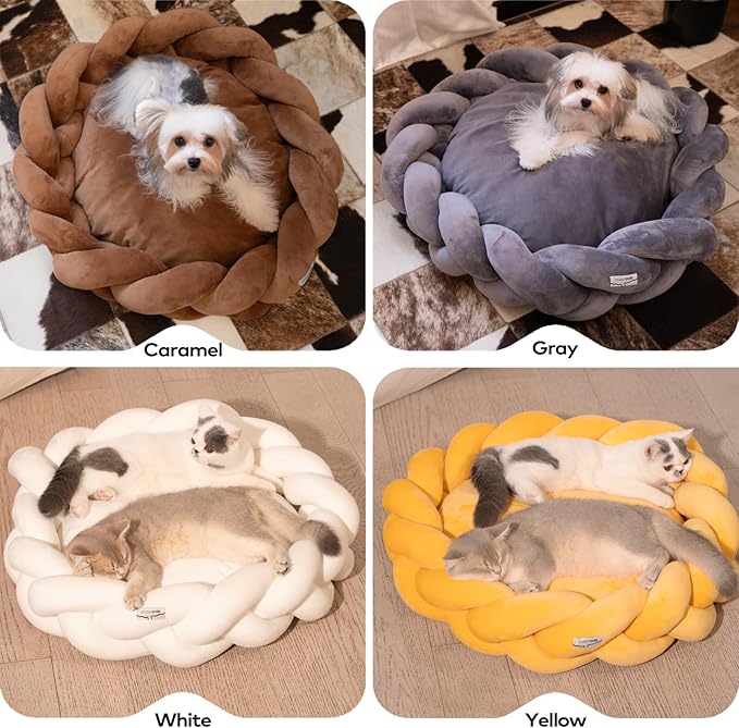 CHEERPALS Weave Cat Bed for Indoor Cats,Cute Pet Bed with Washable Cushion Fluffy Kitty Bed for Small Dog(Dark Gray)