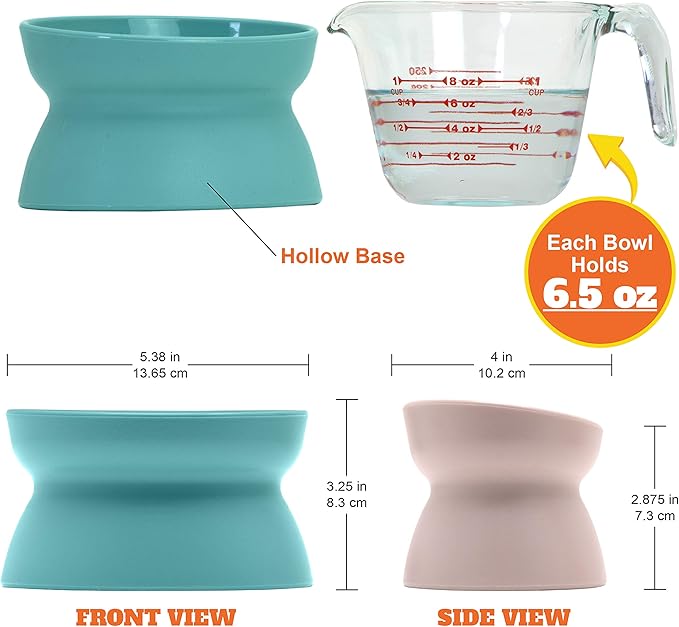 Kitty City Elevated Cat Bowls (Set of 2),Whisker-Friendly Raised Cat Food & Water Dishes,Modern Pedestal Design,Dishwasher Safe,6.5 oz Each – Teal & Light Pink,(Pack of 6)