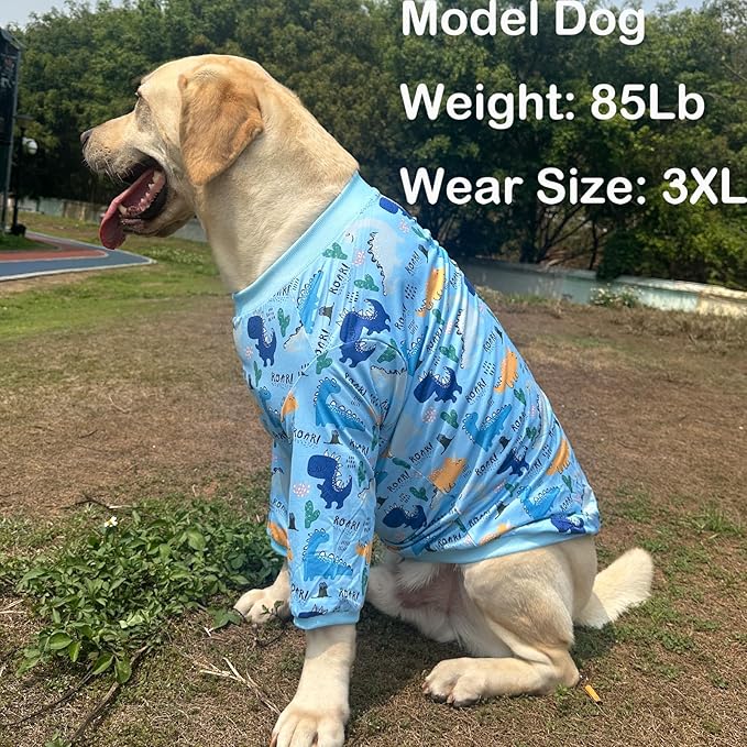 Dinosaur Dog T Shirts Cute Dinosaur Pattern Printed Apparel Shirt for Large Dogs Softable Stretchy Pet Clothes M, Blue
