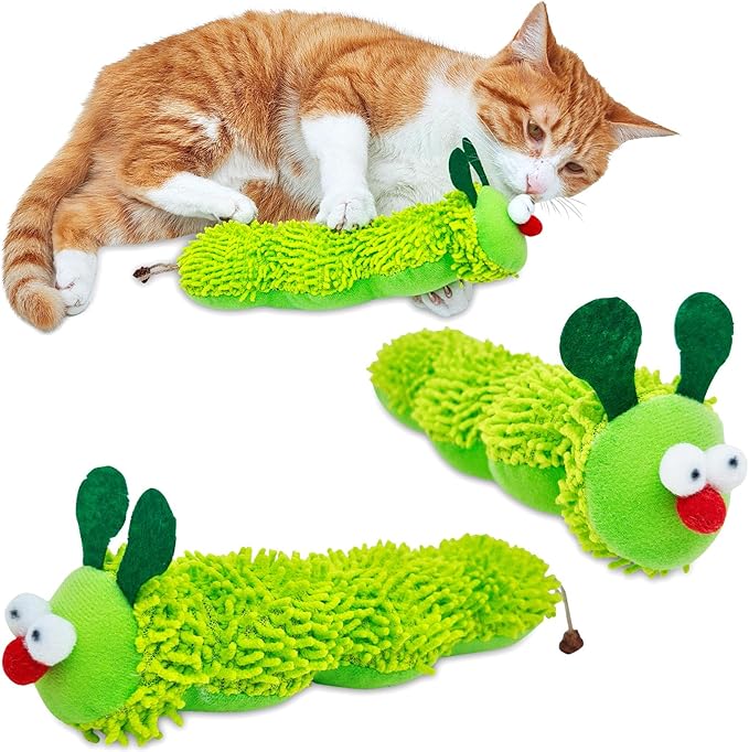 Cat Catnip Toy for Indoor Cats,3 Pack Interactive Plush Caterpillar Kicker Toy with Gall Fruit & Crinkle Paper, Durable Silvervine Chew Toy for Kitty Teeth Cleaning, Boredom Relief & Dental Health