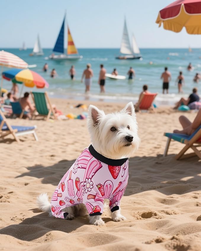 PET SHOW 4 Pack Small Dog Pajamas Girl Doggies Soft Stretchy PJs Paw Floral Puppy Cats Doughnut Ice Cream Onesies Outfits with Sleeve Pets Breathable Summer Clothes Costume S