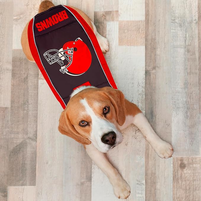 NFL Cleveland Browns Puffer Vest for Dogs & Cats, Size Medium. Warm, Cozy, and Waterproof Dog Coat, for Small and Large Dogs/Cats. Best NFL Licensed PET Warming Sports Jacket