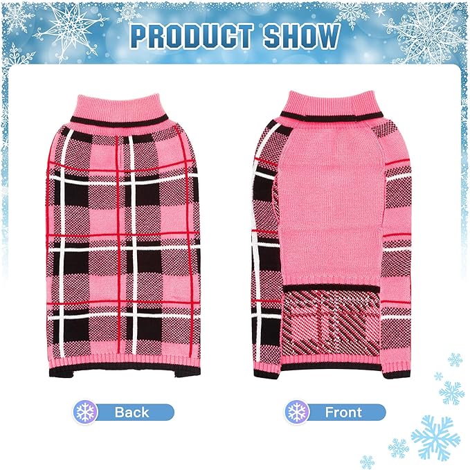 KOOLTAIL Dog Sweater Pet Knitted Clothes - Classic Plaid Pull Over Turtleneck Dog Sweaters with Leash Hole Warm Dogs Winter Pet Clothing for Small Medium Dogs Cats Puppy S