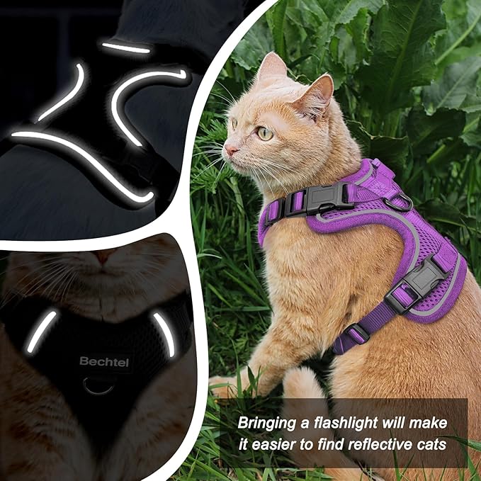 Cat Harness and Leash for Walking, The Upgrade Can be Adjusted in Four Directions and Breathable Cat Harness for Anti Escape that can be Fitted and Positioned, Reflective Strips Harness, Purple,XS