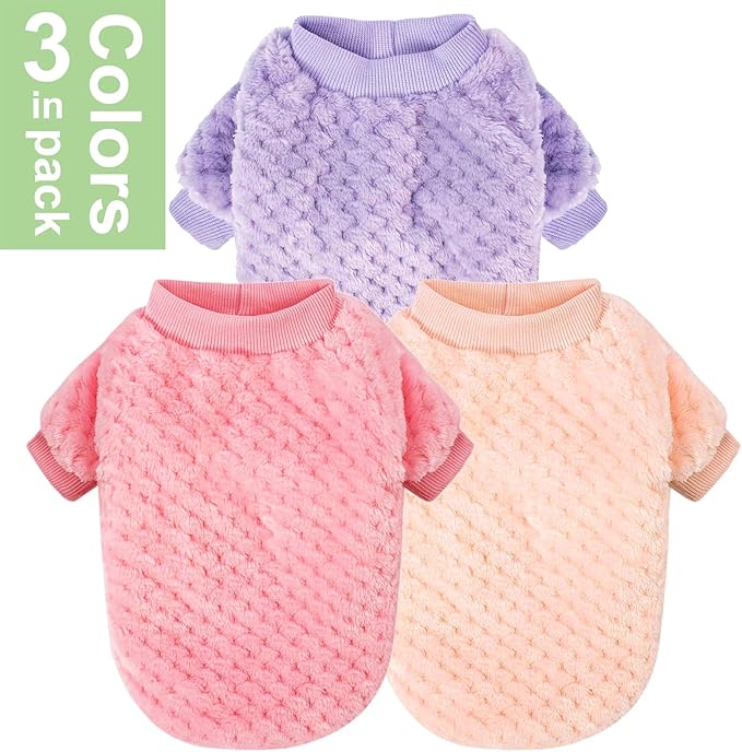 POMIU Dog Sweater, Dog Sweaters for Small Medium Dogs or Cat, Warm Soft Flannel Pet Clothes for Dogs Girl or Boy, Dog Shirt Coat Jacket (Peach+Purple+Rose, Medium)