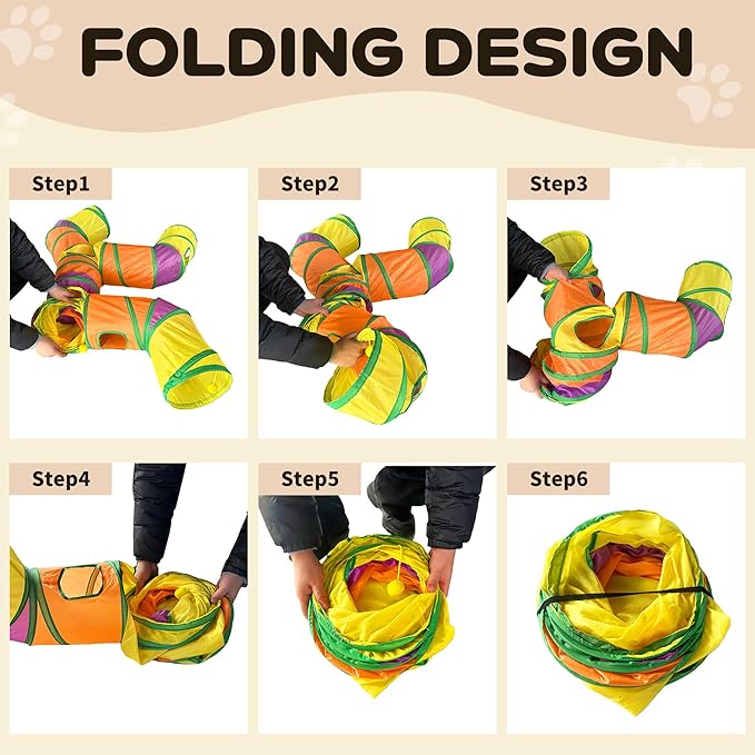Cat Tunnels for Indoor Cats, Cat Tunnel with Plush Ball, Kitten Tunnel Collapsible, Cat Play Tunnel with Interactive Peephole for Large Cat, Puppy, Kitten (Colorful-4 Way)