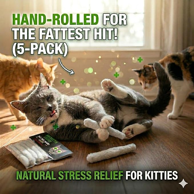 Smokey's Stash Funny Catnip Joint Toy for Cats (5-Pack) - High Potency All-Natural Catnip Kicker - Durable Hand-Rolled Cotton Novelty Cat Gift Interactive Kitten Toy Joints