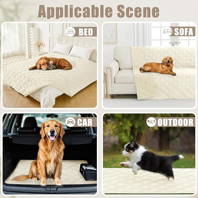 Smiry Waterproof Dog Bed Cover Blanket 68x82, Soft Reversible Pet Blanket, Washable Leakproof Cats Dogs Couch Cover for Sofa, Couch, Furniture, Beige/Beige